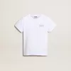 Tricou alb cu logo argintiu contrastant pe față Tricou alb cu logo argintiu contrastant pe față