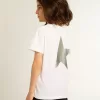 Tricou alb cu logo argintiu contrastant pe față Tricou alb cu logo argintiu contrastant pe față