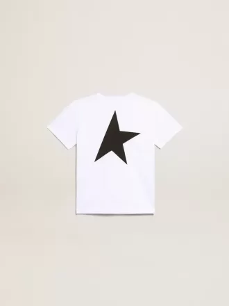 Tricou alb cu logo și stea negre contrastante