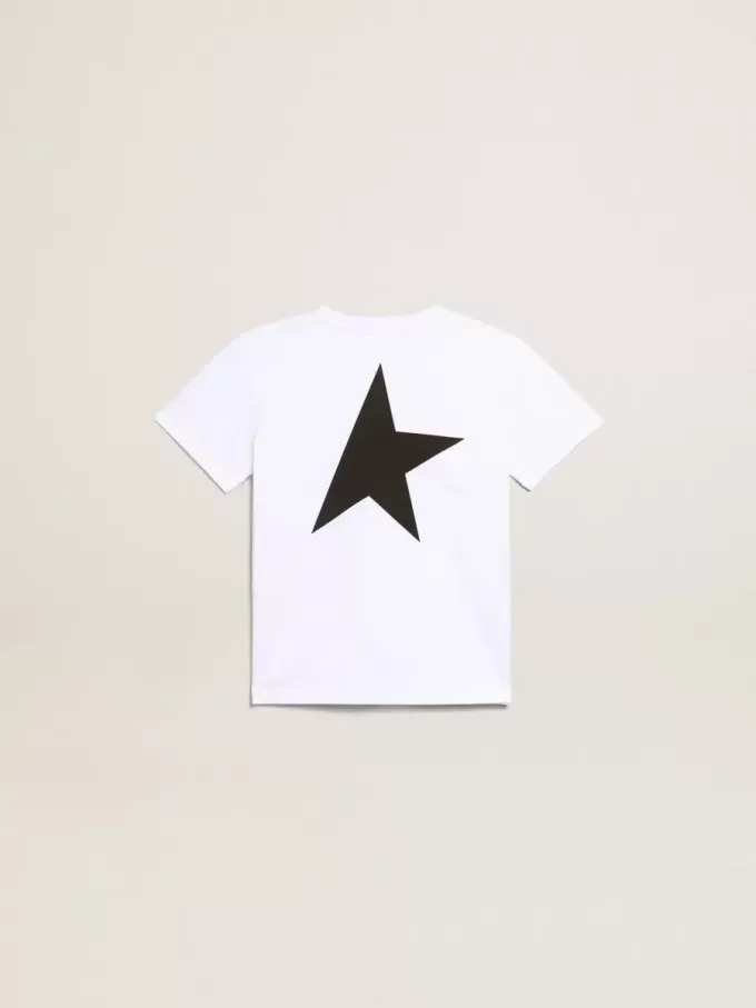 Tricou alb cu logo și stea negre contrastante Tricou alb cu logo și stea negre contrastante