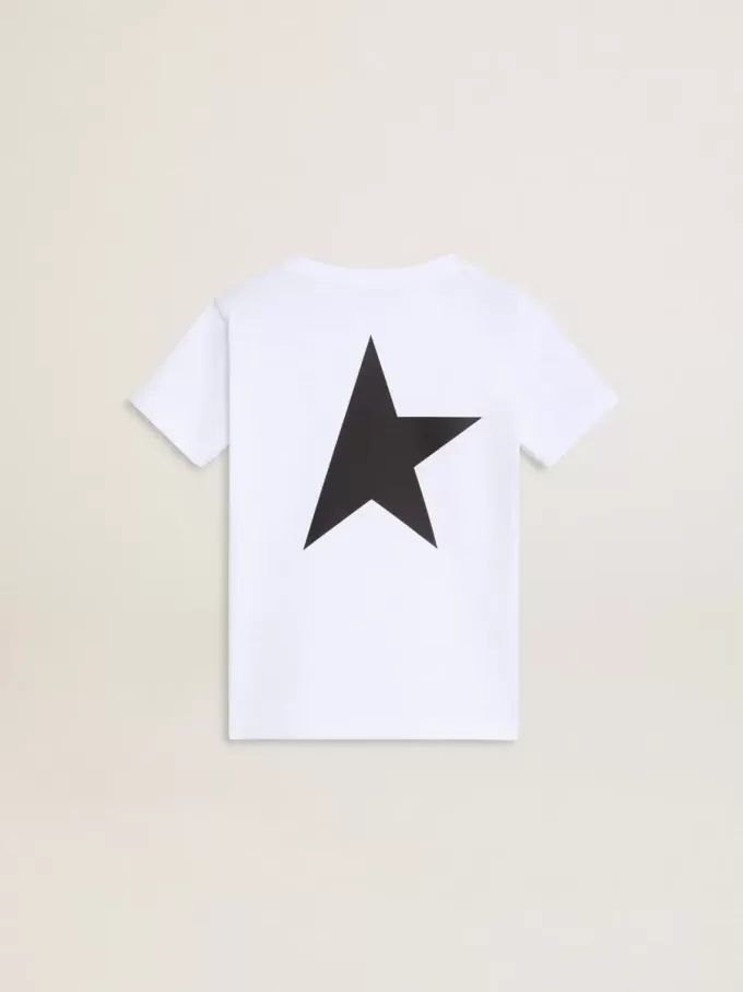 Tricou alb cu logo și stea negre contrastante Tricou alb cu logo și stea negre contrastante