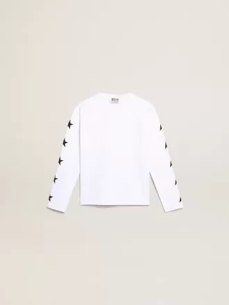 Tricou alb cu mâneci lungi și stele negre contrastante Tricou alb cu mâneci lungi și stele negre contrastante