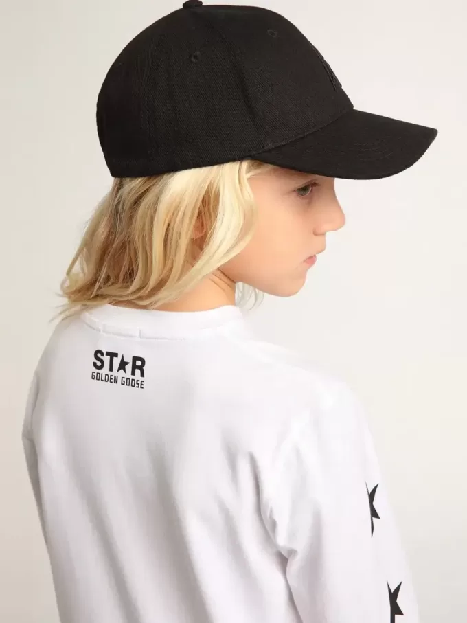 Tricou alb cu mâneci lungi și stele negre contrastante Tricou alb cu mâneci lungi și stele negre contrastante