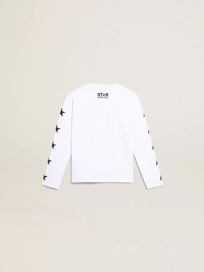 Tricou alb cu mâneci lungi și stele negre contrastante Tricou alb cu mâneci lungi și stele negre contrastante