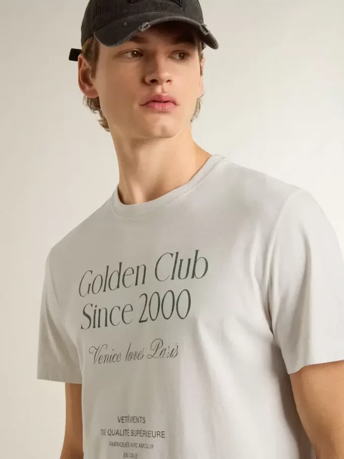 Tricou alb din bumbac pentru bărbați, cu imprimeu verde Tricou alb din bumbac pentru bărbați, cu imprimeu verde