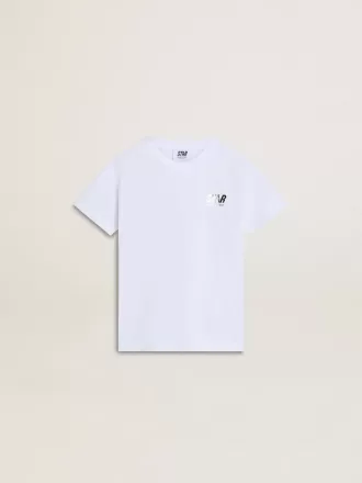 Tricou alb din bumbac pentru copii, cu imprimeu argintiu