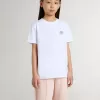 Tricou alb din bumbac pentru copii, cu imprimeu argintiu