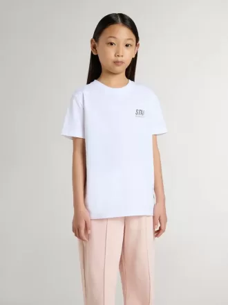 Tricou alb din bumbac pentru copii, cu imprimeu argintiu