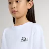 Tricou alb din bumbac pentru copii, cu imprimeu argintiu