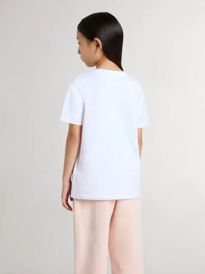 Tricou alb din bumbac pentru copii, cu imprimeu argintiu
