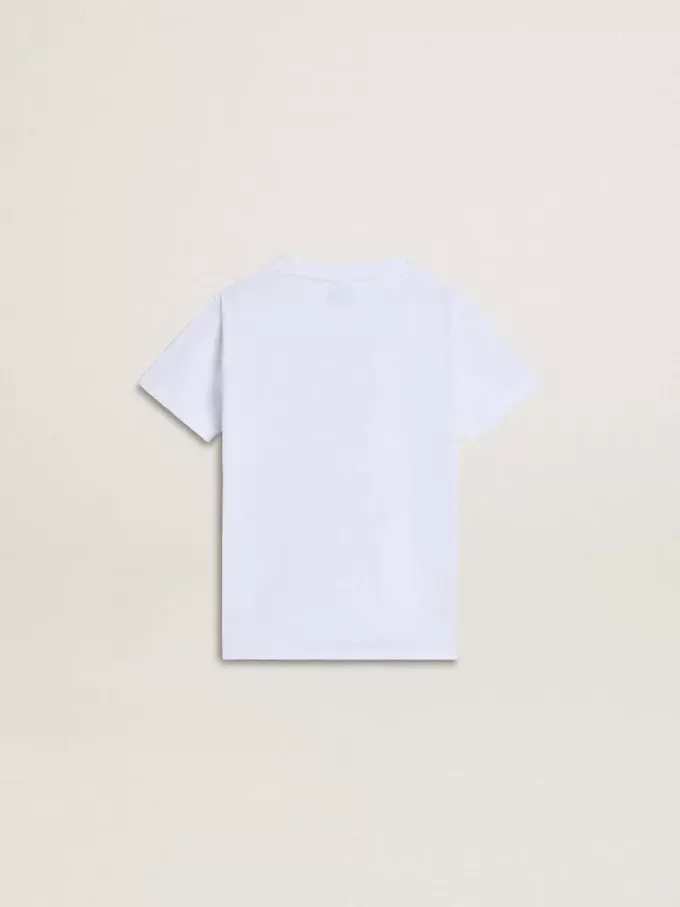 Tricou alb din bumbac pentru copii, cu imprimeu argintiu