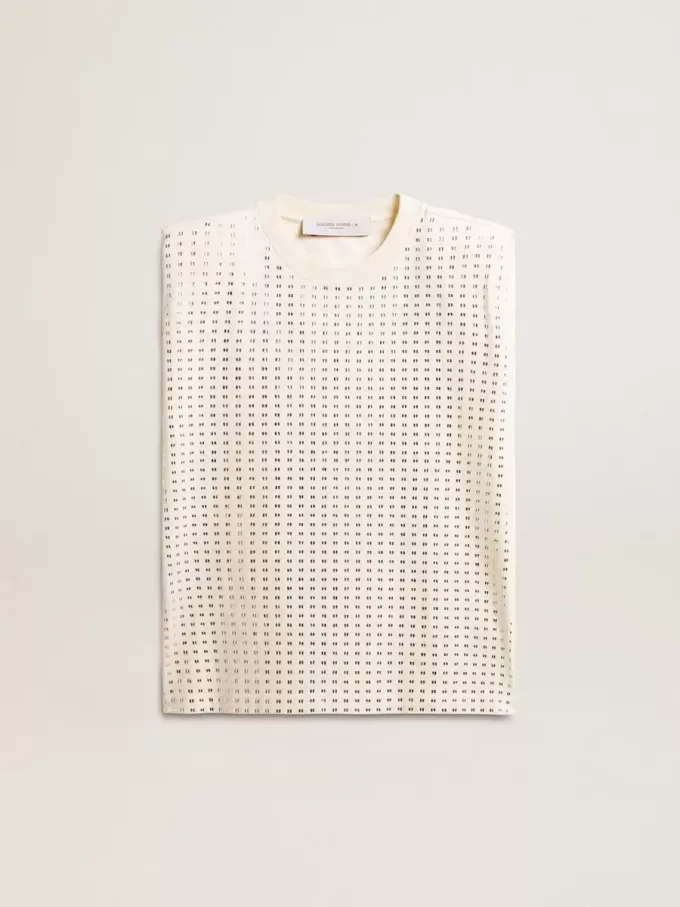 Tricou alb fără mâneci, îmbătrânit, împodobit cu cristale Tricou alb fără mâneci, îmbătrânit, împodobit cu cristale