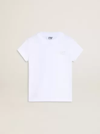 Tricou alb și argintiu cu logo și stea maxi din sclipici argintiu