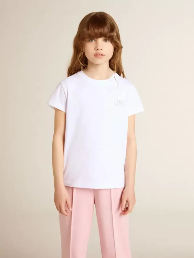 Tricou alb și argintiu cu logo și stea maxi din sclipici argintiu Tricou alb și argintiu cu logo și stea maxi din sclipici argintiu