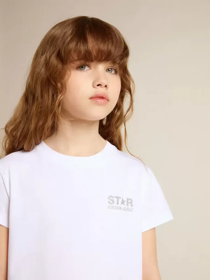 Tricou alb și argintiu cu logo și stea maxi din sclipici argintiu Tricou alb și argintiu cu logo și stea maxi din sclipici argintiu
