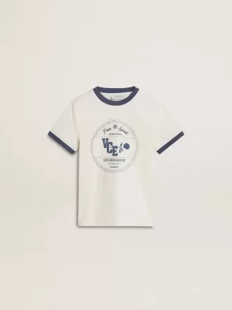 Tricou alb pentru băieți cu imprimeu albastru