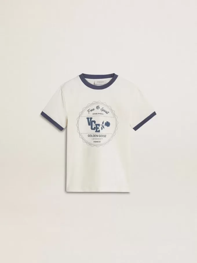 Tricou alb pentru băieți cu imprimeu albastru Tricou alb pentru băieți cu imprimeu albastru