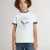 Tricou alb pentru băieți cu imprimeu albastru Tricou alb pentru băieți cu imprimeu albastru