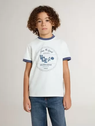 Tricou alb pentru băieți cu imprimeu albastru