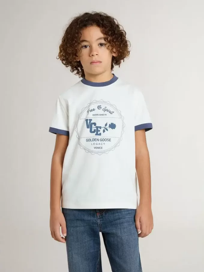 Tricou alb pentru băieți cu imprimeu albastru Tricou alb pentru băieți cu imprimeu albastru