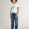 Tricou alb pentru băieți cu imprimeu albastru Tricou alb pentru băieți cu imprimeu albastru
