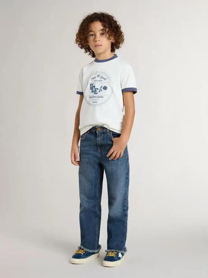 Tricou alb pentru băieți cu imprimeu albastru Tricou alb pentru băieți cu imprimeu albastru