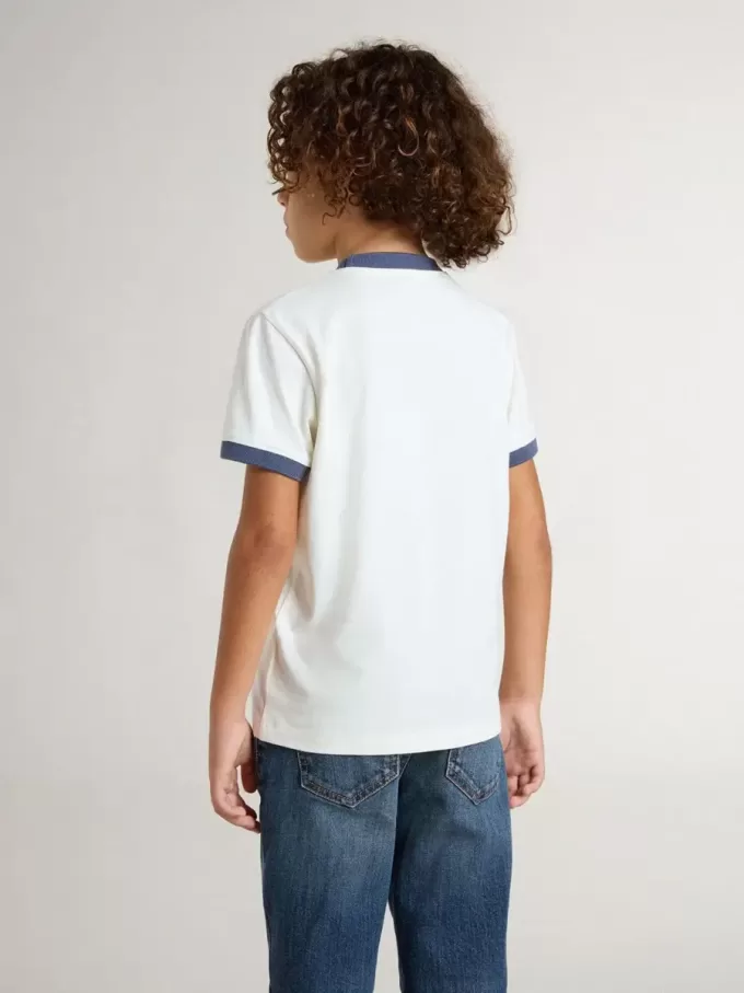 Tricou alb pentru băieți cu imprimeu albastru Tricou alb pentru băieți cu imprimeu albastru