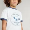 Tricou alb pentru băieți cu imprimeu albastru Tricou alb pentru băieți cu imprimeu albastru