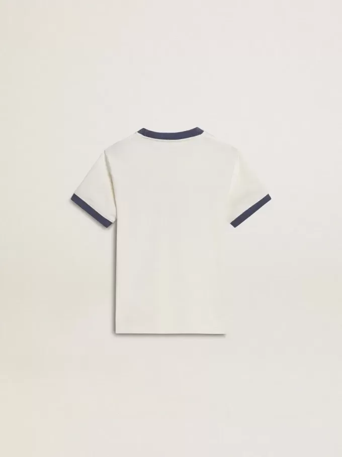 Tricou alb pentru băieți cu imprimeu albastru Tricou alb pentru băieți cu imprimeu albastru