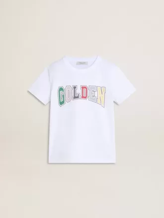 tricou alb pentru biei cu imprimeu multicolor golden 1 330x440 - Tricou alb pentru băieți cu imprimeu multicolor Golden