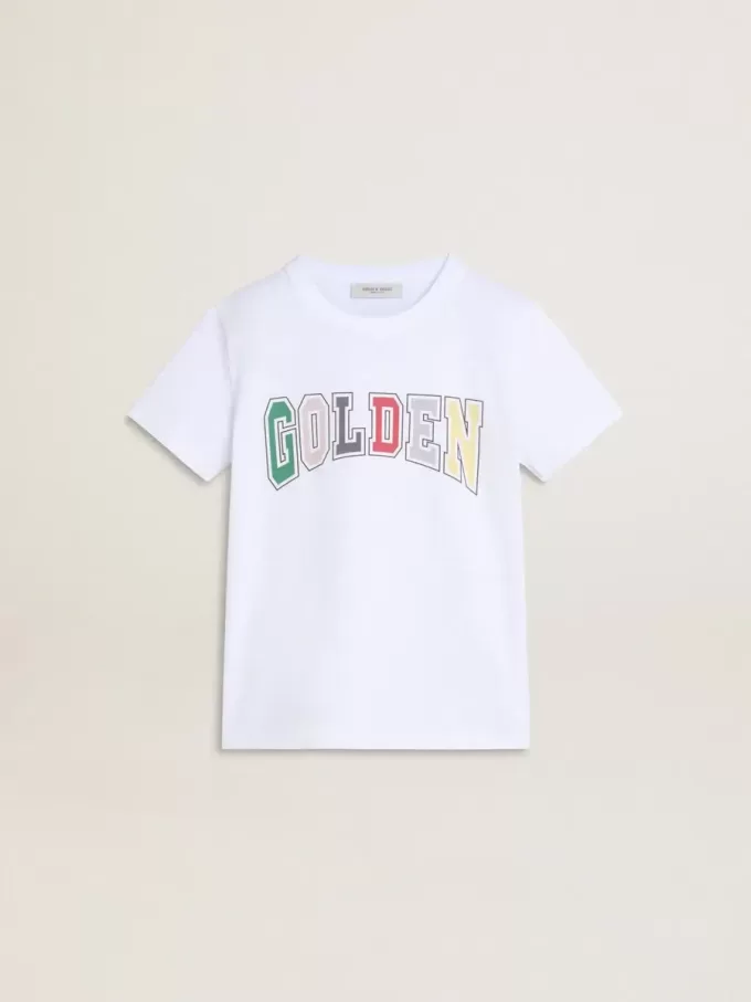 Tricou alb pentru băieți cu imprimeu multicolor Golden Tricou alb pentru băieți cu imprimeu multicolor Golden