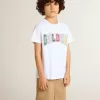 Tricou alb pentru băieți cu imprimeu multicolor Golden Tricou alb pentru băieți cu imprimeu multicolor Golden