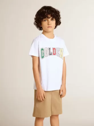 tricou alb pentru biei cu imprimeu multicolor golden 2 330x440 - Tricou alb pentru băieți cu imprimeu multicolor Golden