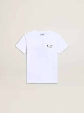 Tricou alb pentru băieți, cu logo și stea contrastante de culoare verde închis