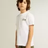Tricou alb pentru băieți, cu logo și stea contrastante de culoare verde închis Tricou alb pentru băieți, cu logo și stea contrastante de culoare verde închis