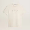Tricou alb pentru bărbați, cu aspect vintage și imprimeu frontal