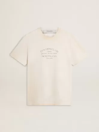 Tricou alb pentru bărbați, cu aspect vintage și imprimeu frontal Tricou alb pentru bărbați, cu aspect vintage și imprimeu frontal