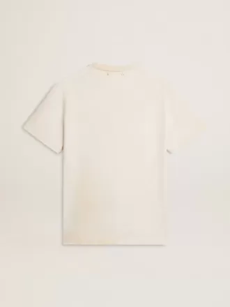Tricou alb pentru bărbați, cu aspect vintage și imprimeu frontal Tricou alb pentru bărbați, cu aspect vintage și imprimeu frontal