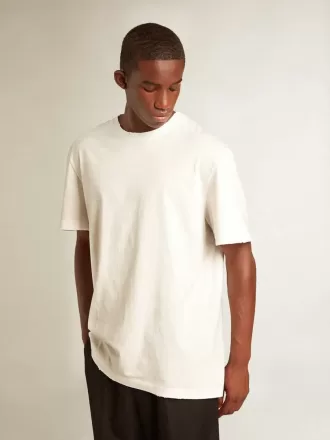 Tricou alb pentru bărbați cu finisaj uzat