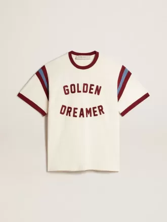 Tricou alb pentru bărbați, cu inscripție burgund pe față