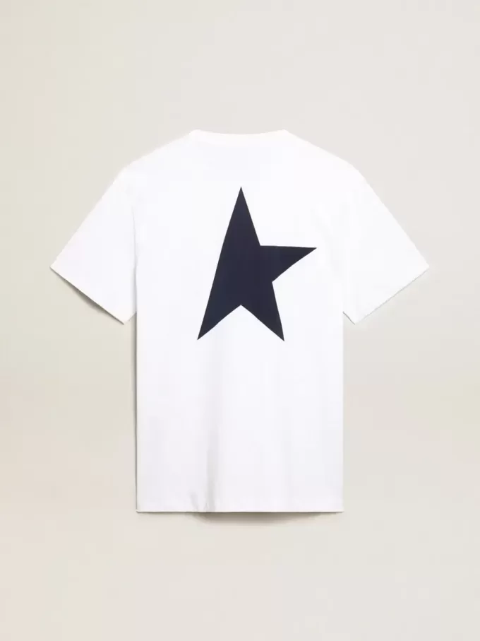 Tricou alb pentru bărbați cu stea albastră închisă pe spate Tricou alb pentru bărbați cu stea albastră închisă pe spate