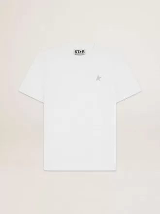 Tricou alb pentru bărbați, cu stea argintie strălucitoare pe partea din față