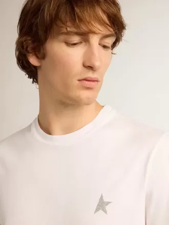 Tricou alb pentru bărbați, cu stea argintie strălucitoare pe partea din față