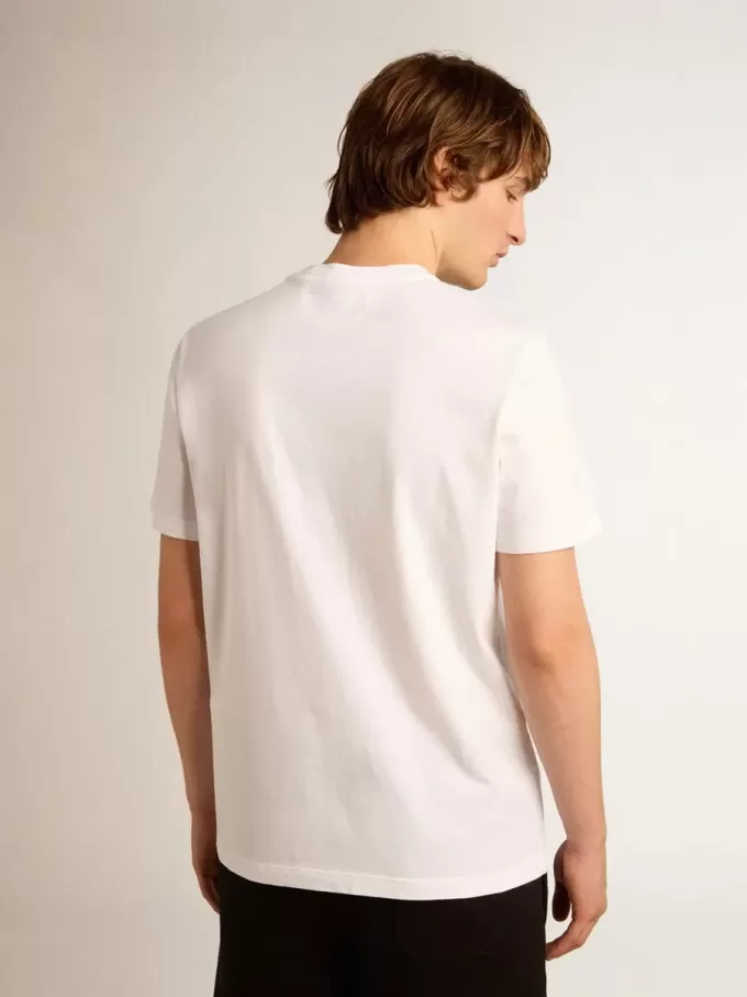 Tricou alb pentru bărbați, cu stea argintie strălucitoare pe partea din față Tricou alb pentru bărbați, cu stea argintie strălucitoare pe partea din față