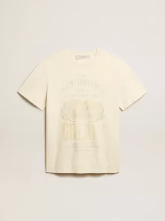 Tricou alb pentru bărbați, din bumbac, cu imprimeu pe față