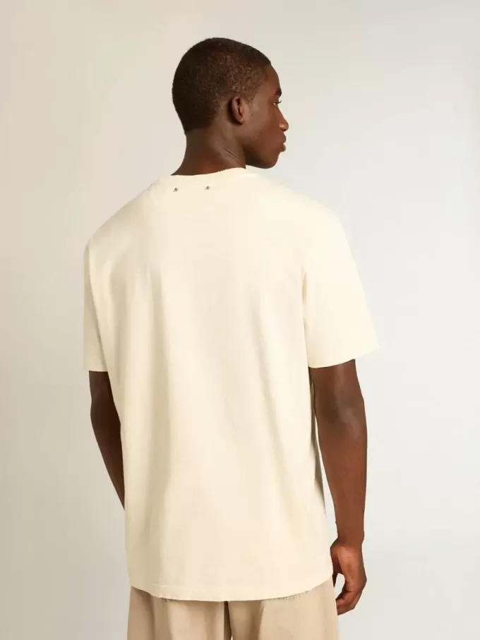 Tricou alb pentru bărbați, din bumbac, cu imprimeu pe față Tricou alb pentru bărbați, din bumbac, cu imprimeu pe față