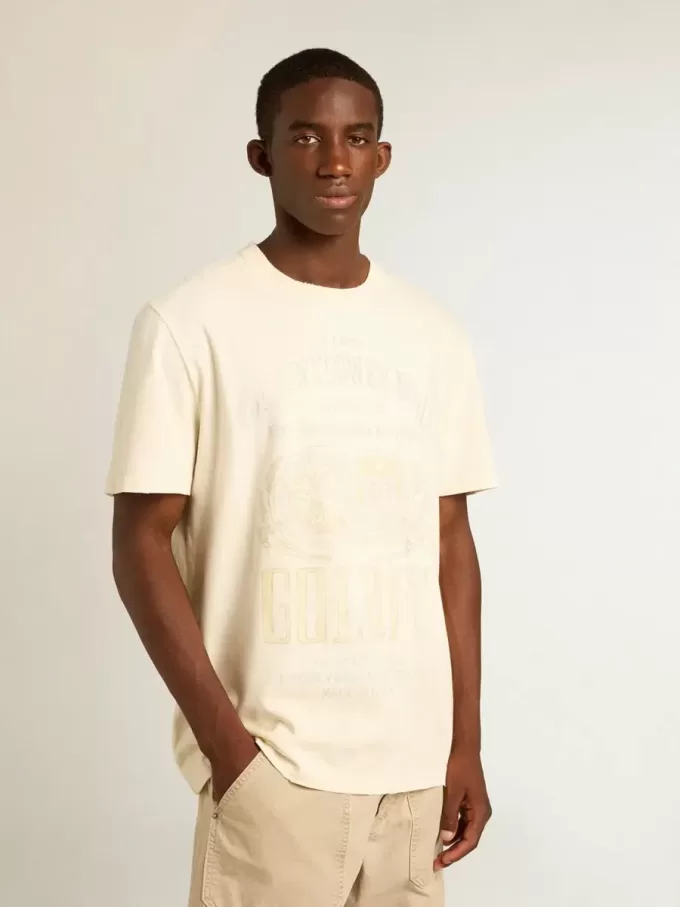 Tricou alb pentru bărbați, din bumbac, cu imprimeu pe față Tricou alb pentru bărbați, din bumbac, cu imprimeu pe față