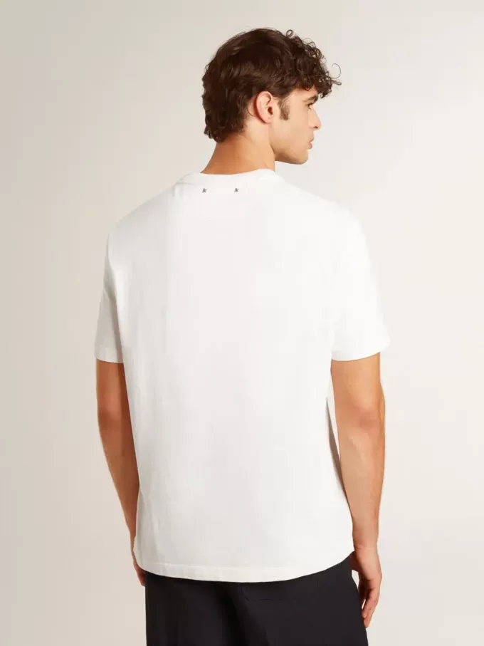 Tricou alb pentru bărbați, din bumbac, cu inscripție neagră Tricou alb pentru bărbați, din bumbac, cu inscripție neagră
