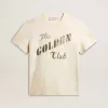 Tricou alb pentru bărbați, din bumbac îmbătrânit, cu imprimeu auriu Tricou alb pentru bărbați, din bumbac îmbătrânit, cu imprimeu auriu