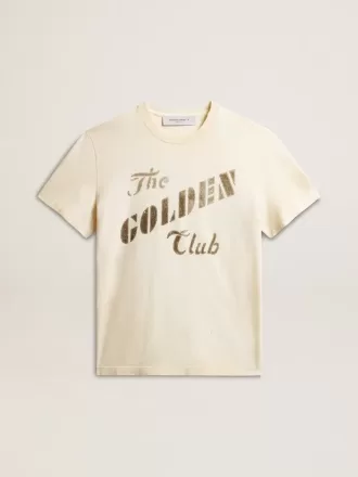 Tricou alb pentru bărbați, din bumbac îmbătrânit, cu imprimeu auriu